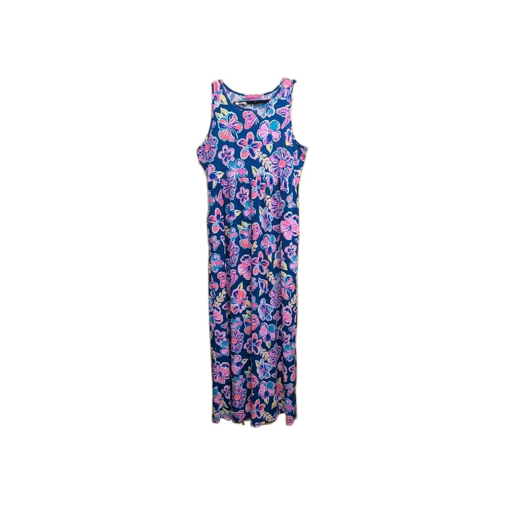 Simply Southern Women Large Maxi Dress Beachy Floral Gathered Skirt Liquid Knit